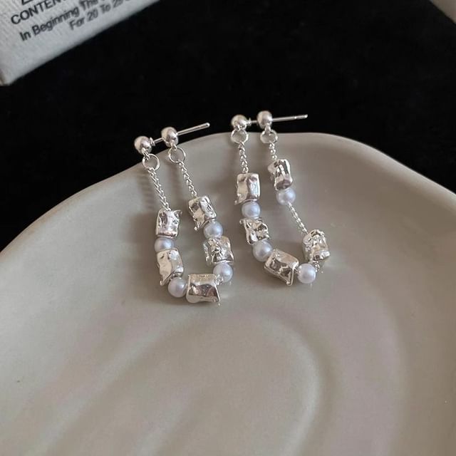 Chain Hoop Pearl Dangle Alloy Faux Earring