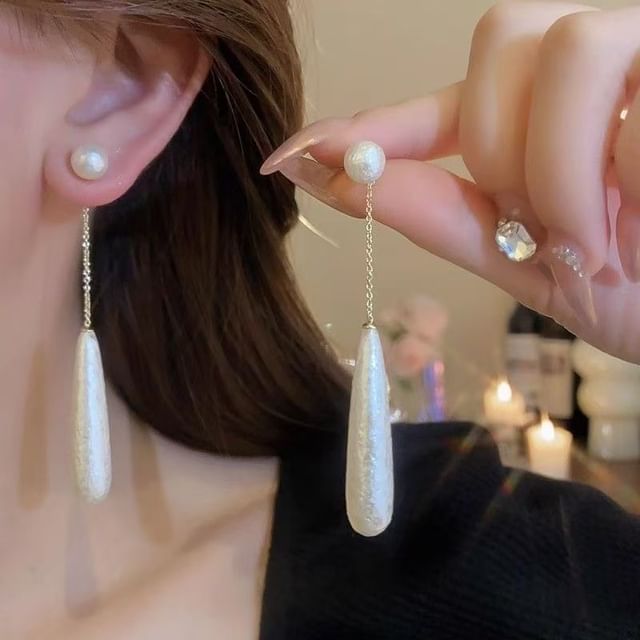 Alloy Dangle Faux Pearl Earring Droplet