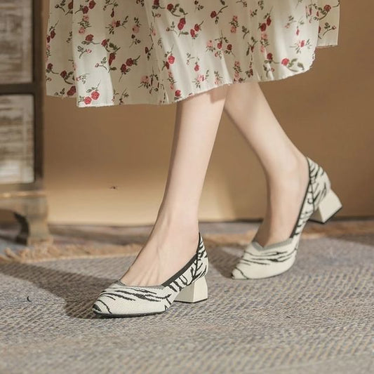 Pointed Chunky Heel Pumps