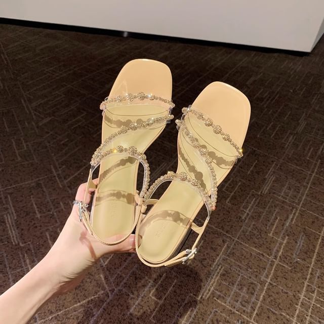 Rhinestone Strappy Chunky Heel Sandals