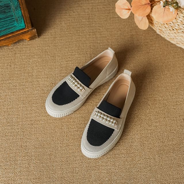 Platform Slip-Ons Faux Pearl
