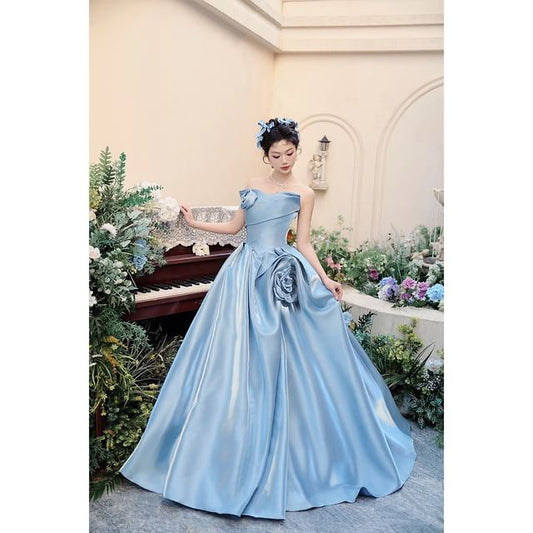 Evening Tube Gown Plain A-Line Floral