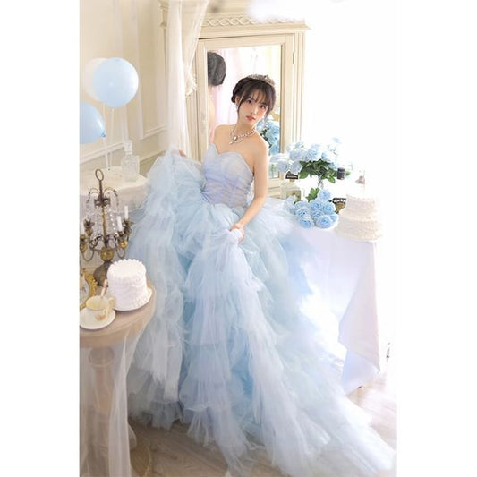 A-Line Mesh Evening Plain Tiered Tube Gown