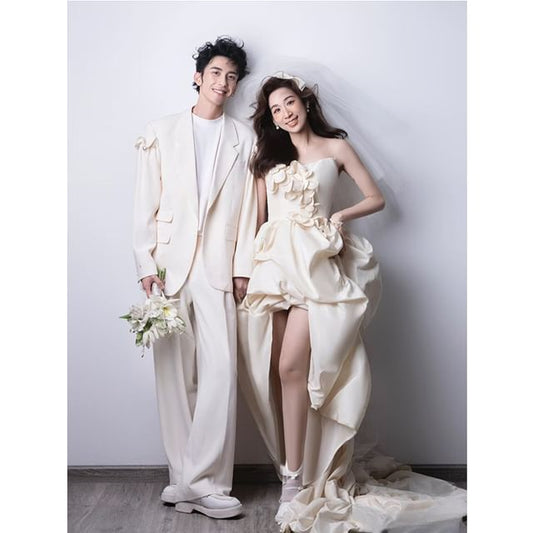 Floral Gown Plain Wedding Tube A-Line High-Low Applique Ruched