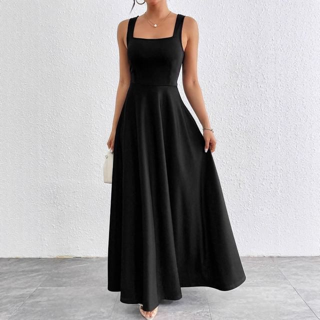 Gown Plain Maxi Square Neck Sleeveless Evening