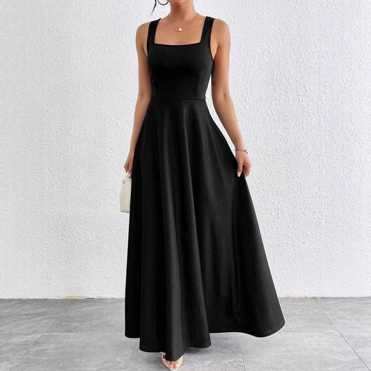Gown Plain Maxi Square Neck Sleeveless Evening
