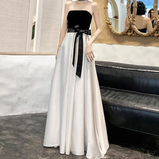 A-Line Evening Tone Bow Two Gown Strapless