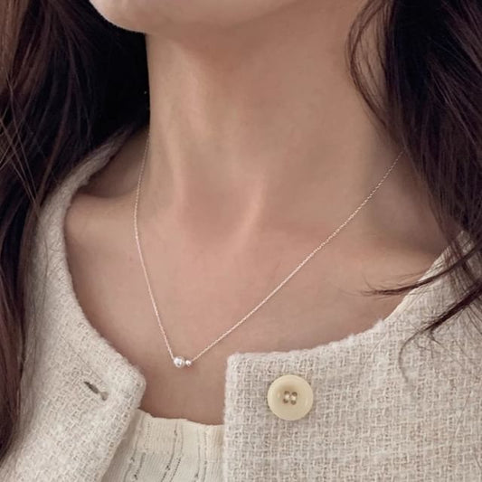 Sterling Faux Necklace Silver Pearl Beaded