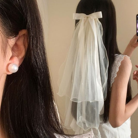 Bow Hair Clip Mesh Veil