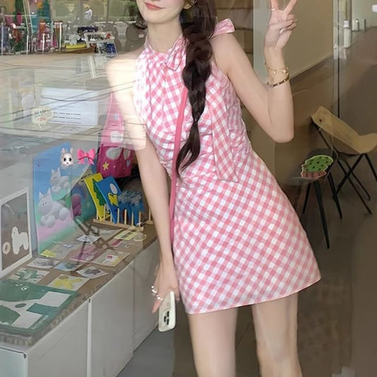 Mini Dress Plaid Sleeveless A-Line