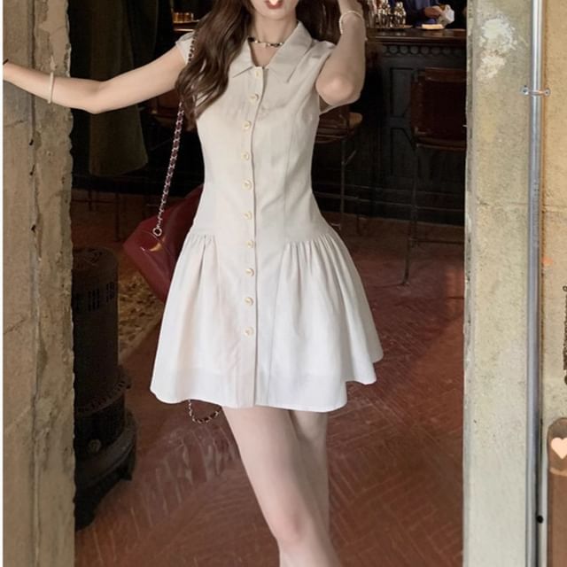 Plain Short-Sleeve Dress Mini Shirt A-Line