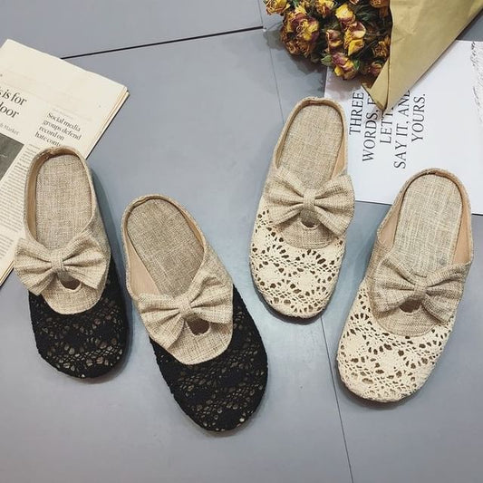 Toe Mules Round Bow Cutout