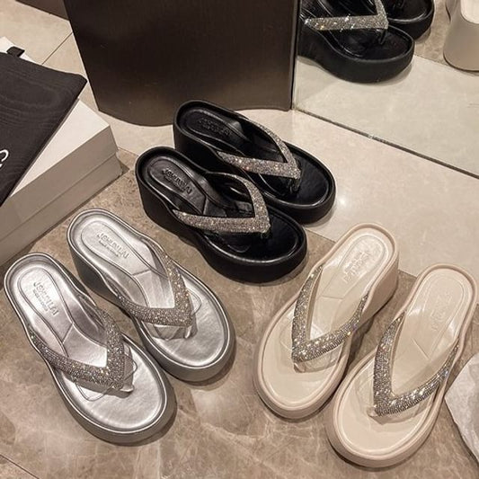 Wedge Platform Rhinestone Flip-Flops Heel