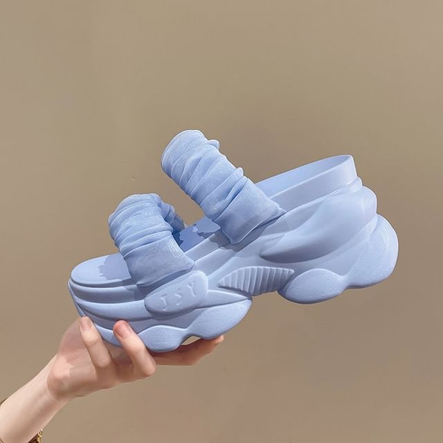 Plain Slide Strap Platform Sandals Ruched