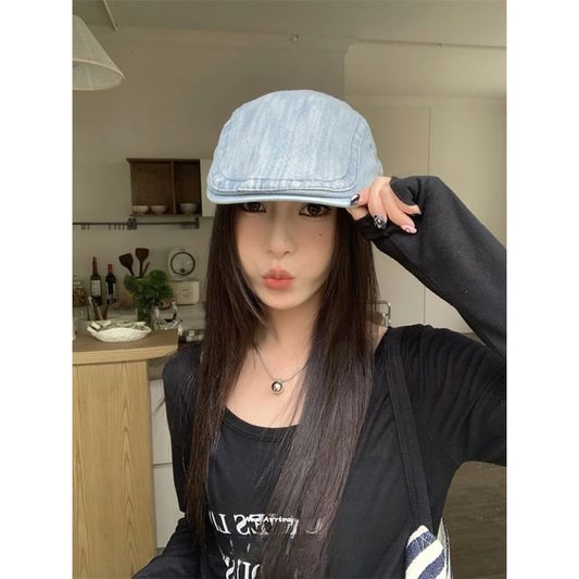 Newsboy Denim Ribbon Cap