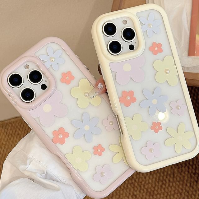 Faux Sticker Print iPhone Set: Case + Floral Pearl