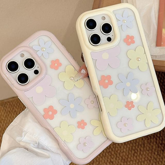 Faux Sticker Print iPhone Set: Case + Floral Pearl