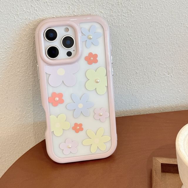 Faux Sticker Print iPhone Set: Case + Floral Pearl