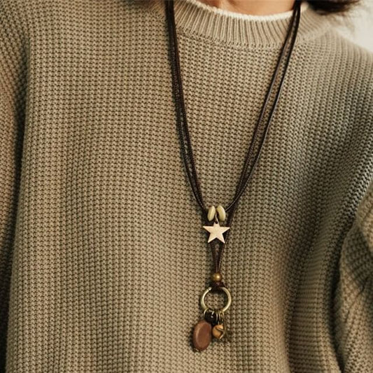 Cord Layered Pendant Necklace Bead Star