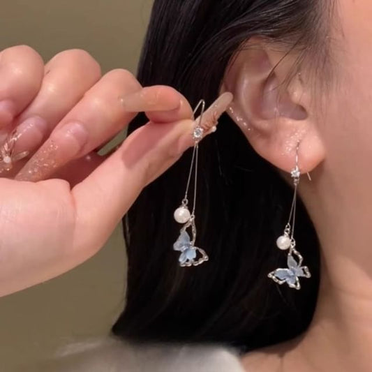 Resin Faux Pearl Butterfly Earring Dangle Alloy