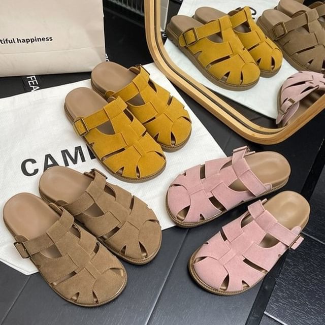 Woven Faux Suede Mules Platform