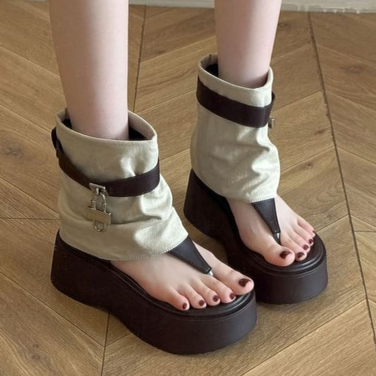 Platform Panel Padlock Boots Thong