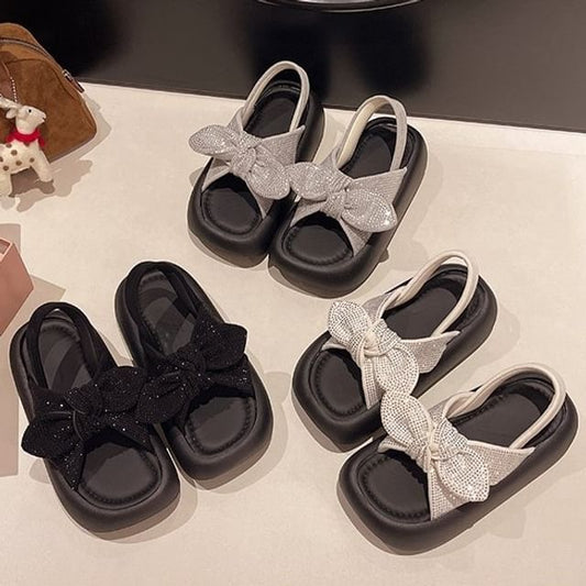 Slingback Rhinestone Platform Sandals Bow