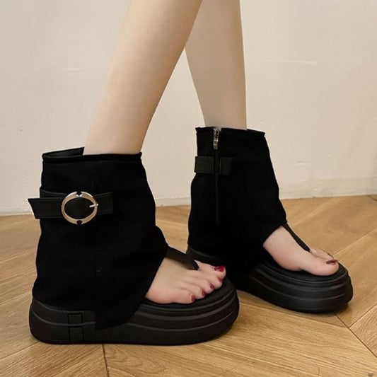 Platform Boots Buckled Thong