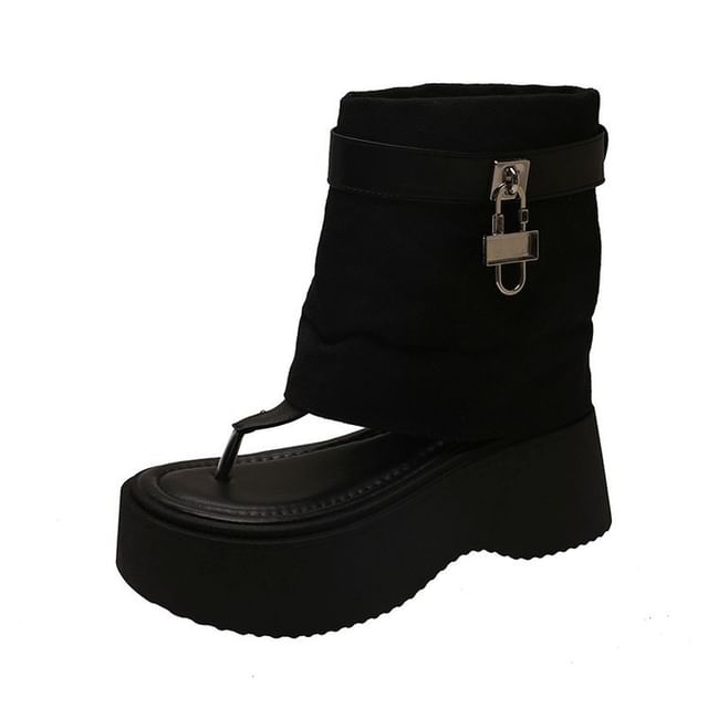 Platform Panel Padlock Boots Thong