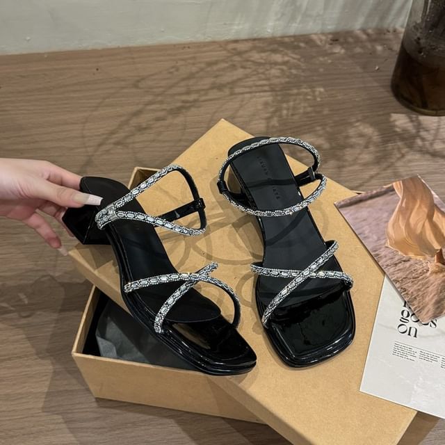 Rhinestone Block Heel Sandals