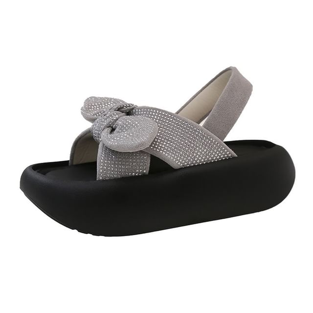 Slingback Rhinestone Platform Sandals Bow
