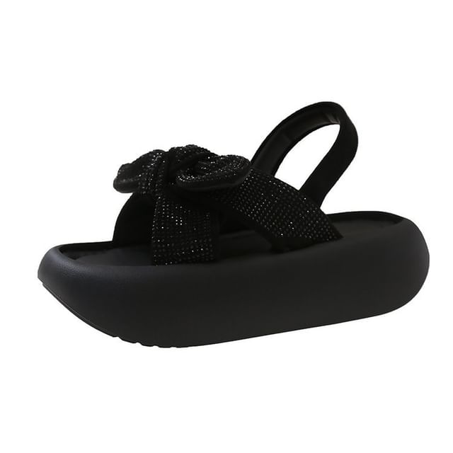 Slingback Rhinestone Platform Sandals Bow