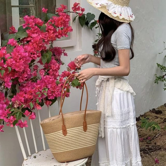 Striped Straw Tote Bag