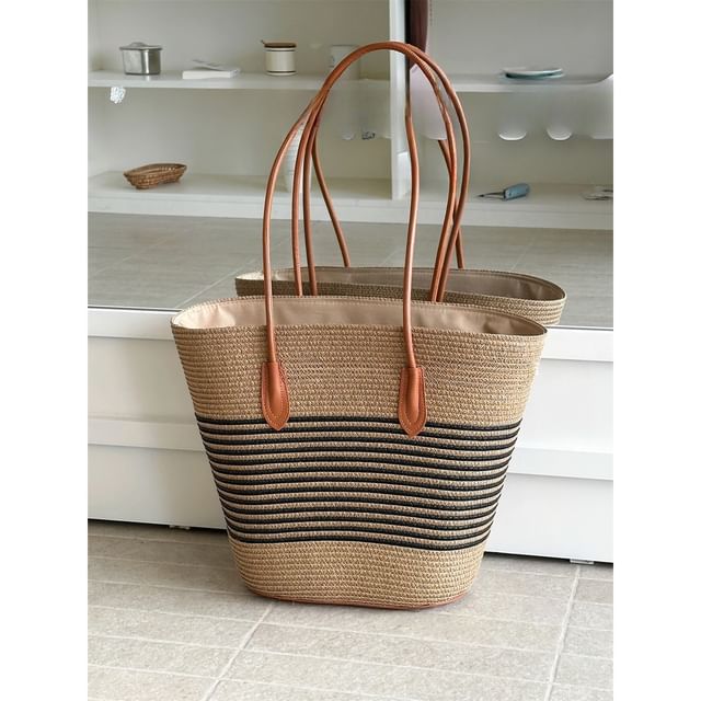 Striped Straw Tote Bag