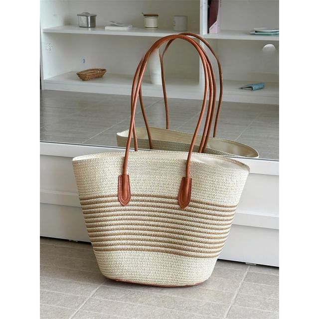 Striped Straw Tote Bag