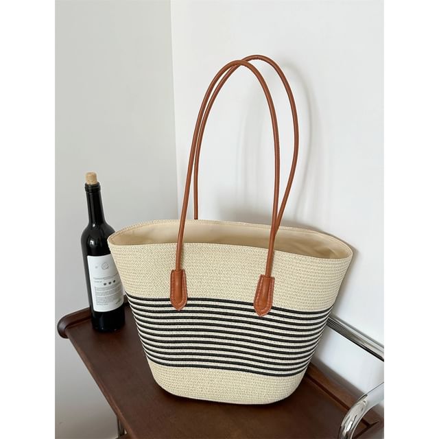 Striped Straw Tote Bag