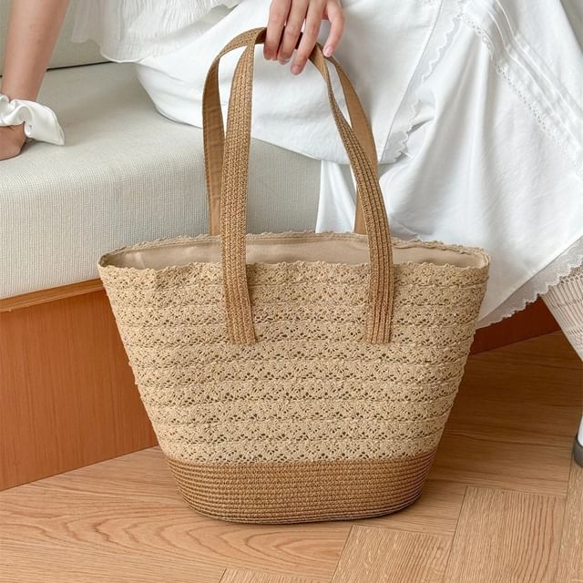 Tote Bag Panel Lace Straw