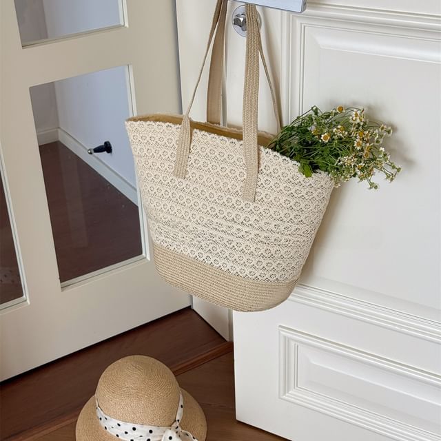 Tote Bag Panel Lace Straw