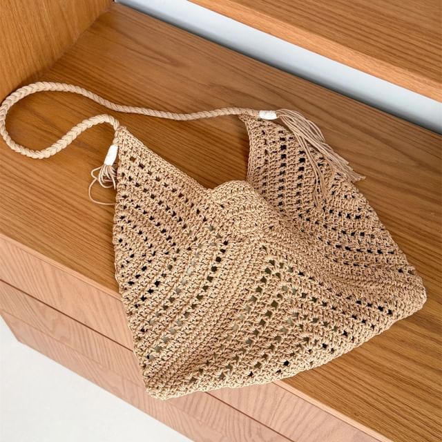 Tote Crochet Bag Tassel Knit