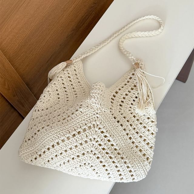 Tote Crochet Bag Tassel Knit
