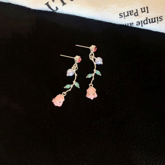 Earring Pearl Drop Flower CZ Faux