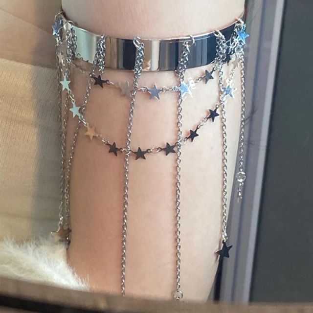 Fringed Chain Open Bangle Star