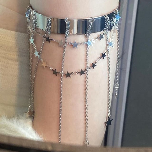 Fringed Chain Open Bangle Star