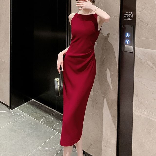 Sheath Dress Sleeveless Midi Plain