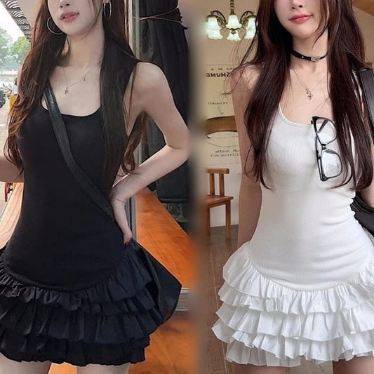 Plain Sleeveless Mini Tiered Dress