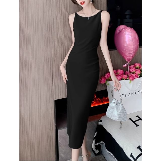 Sheath Dress Sleeveless Midi Plain
