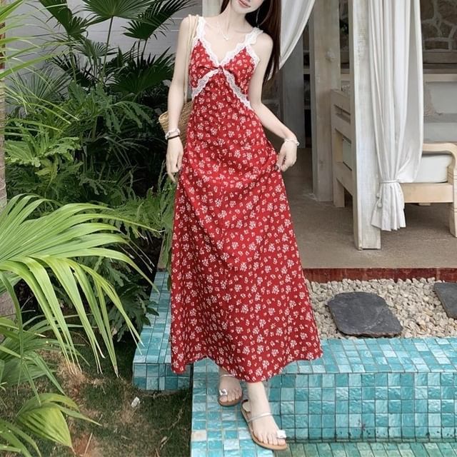 Cardigan Floral Maxi Dress Sleeveless / V-Neck A-Line Print