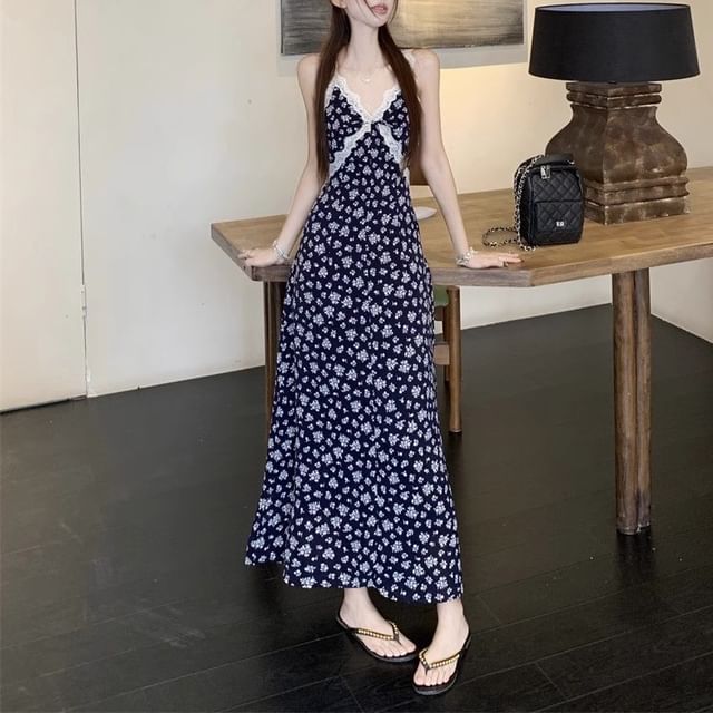 Cardigan Floral Maxi Dress Sleeveless / V-Neck A-Line Print