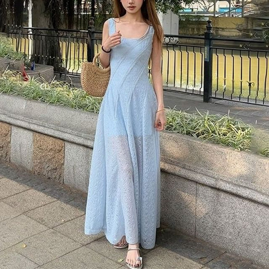A-Line Sleeveless Neck Plain Square Maxi Dress