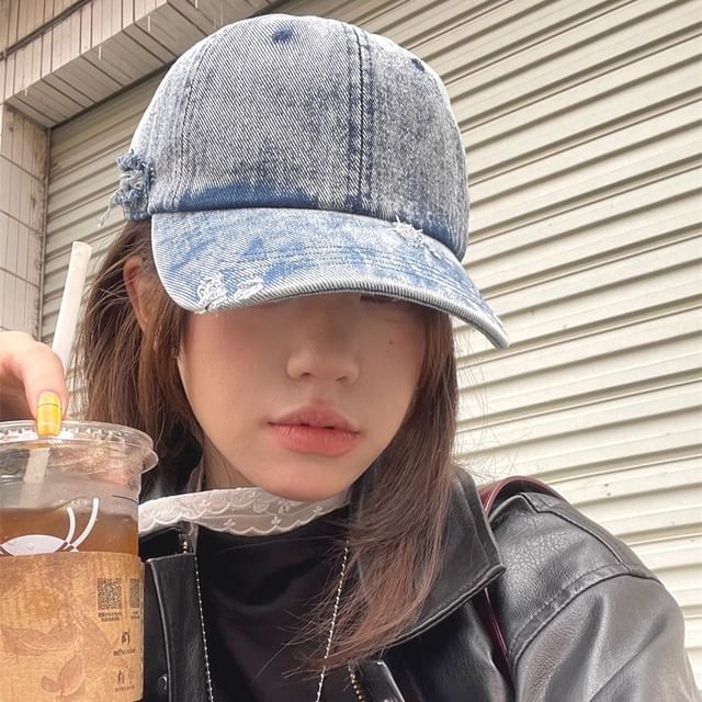 Distressed Cap Denim Baseball